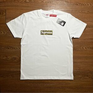 Supreme White Tee with Leopard Print Logo